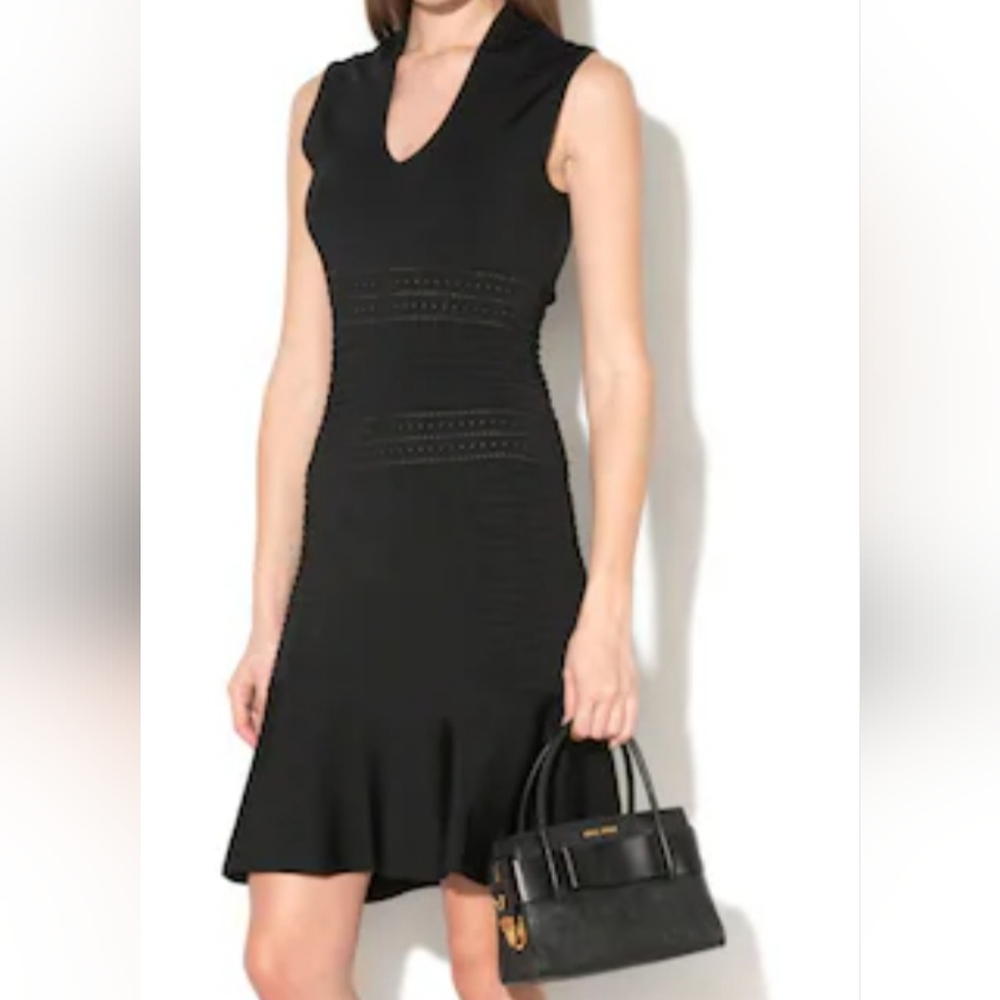 Michael Kors Elegant Black Sleeveless Ribbed Dress